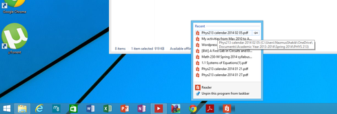 A leaked build of Windows 8.1 Update 1 includes Windows 7-style jump lists for Modern apps pinned to the taskbar.(Source: McAkins Online)